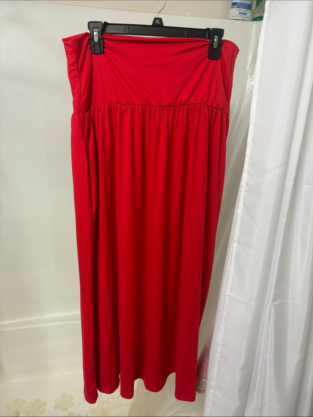 Women’s Red Maxi Skirt with Stretch Waistband